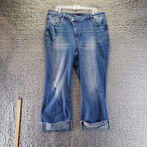 Jeans Womens Jeans 4XL Blue Boyfriend Distressed Cuffed Hem Stretch Denim